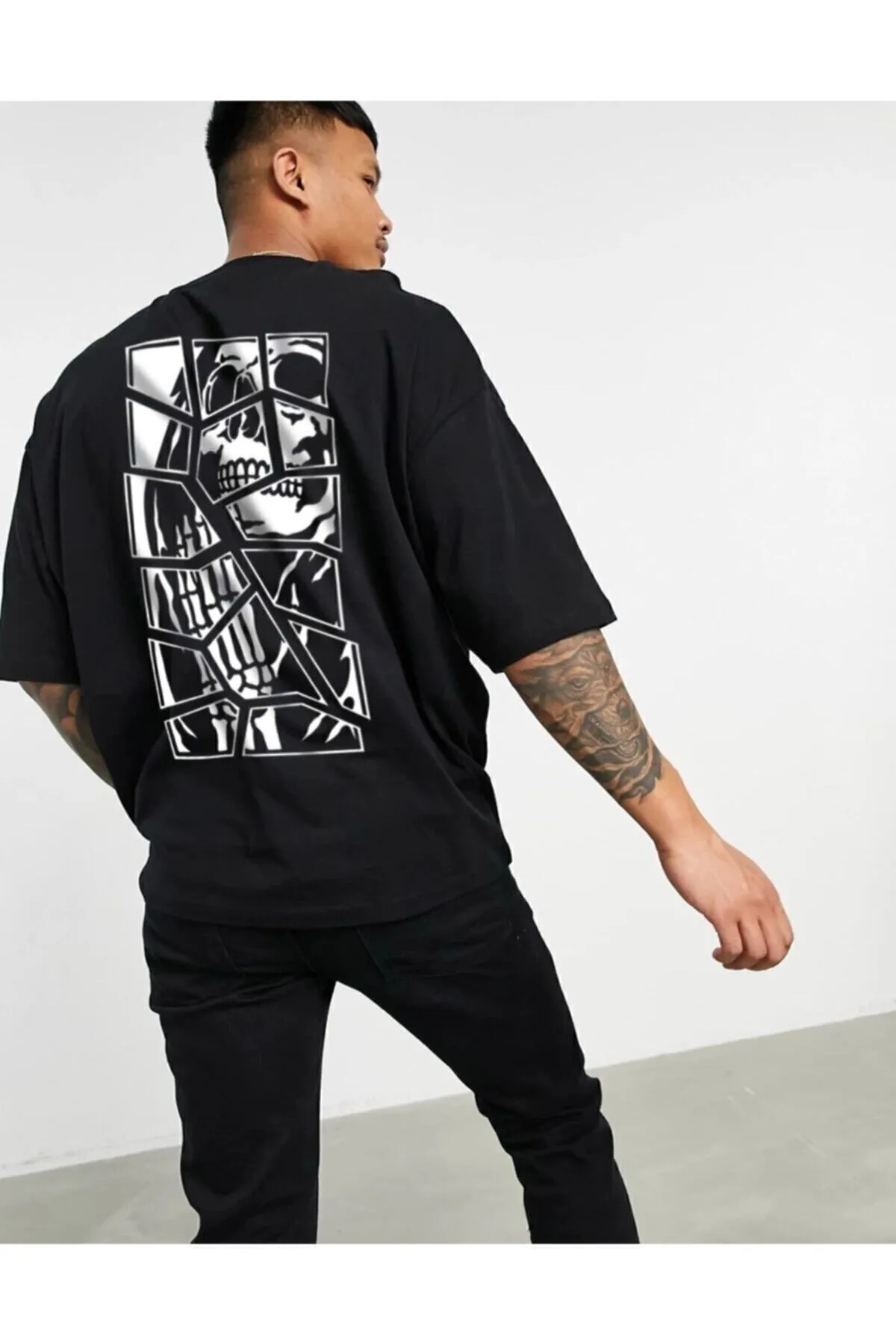  Skullcracked Oversize Unisex Tshirt Siyah